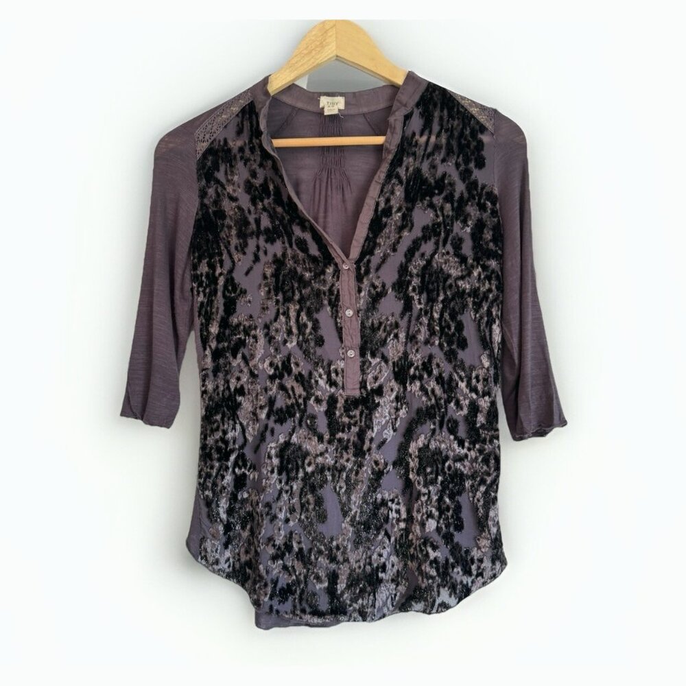Tiny Vaha Velvet Silk Burnout Top Sz XS Roll Tab Sleevels Dark Boho Whimsigoth